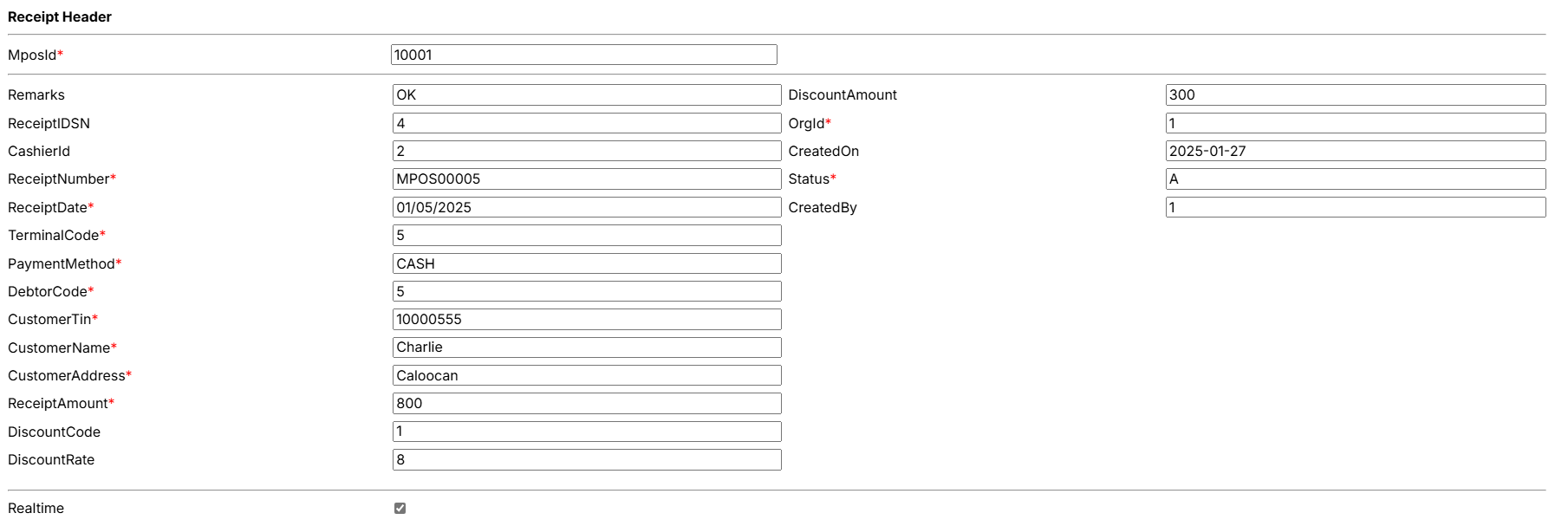 Receipt Header